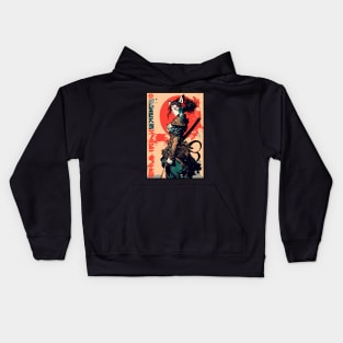 Cool Samurai Cat Girl Warrior Urban Japanese Kids Hoodie